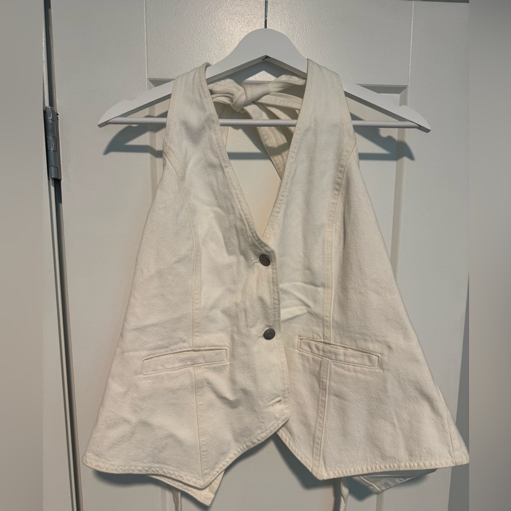 Cream Halter Vest with Button Closure